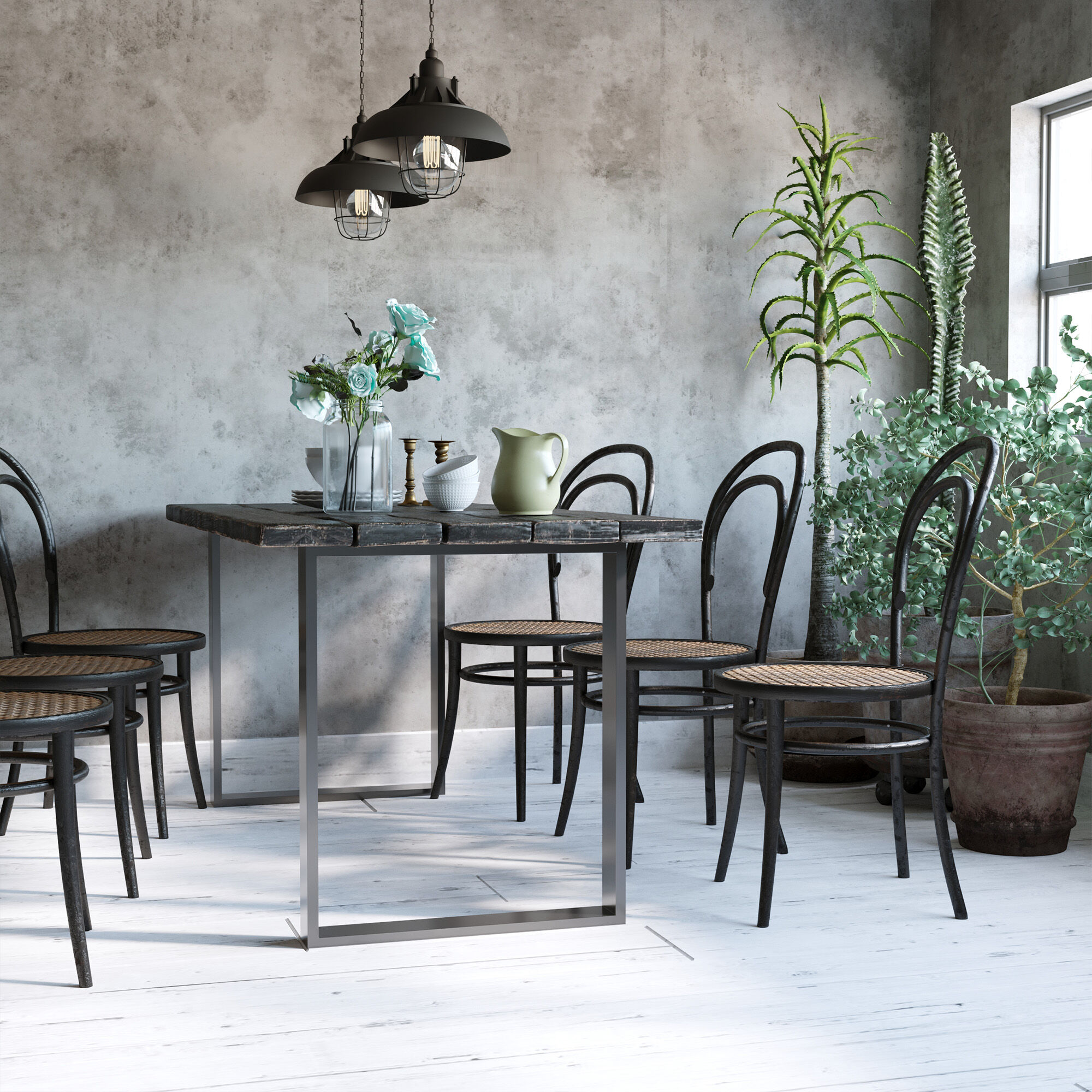 Altro Set 2 Gambe Per Tavolo Rettangolari Stile Industriale In Acciaio, Capacità 60 Kg, 60x8x72 Cm, Nero