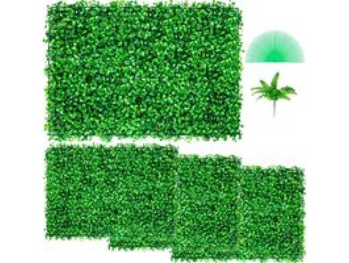 VEVOR Panneaux de Buis Artificiels 61 x 40,6 cm Haie Artificielle Réaliste 4 pcs Protection UV Panneaux Muraux de Haie de Buis Construction Solide Frais Faux Feuillage Toile de Fond Décoration Murale