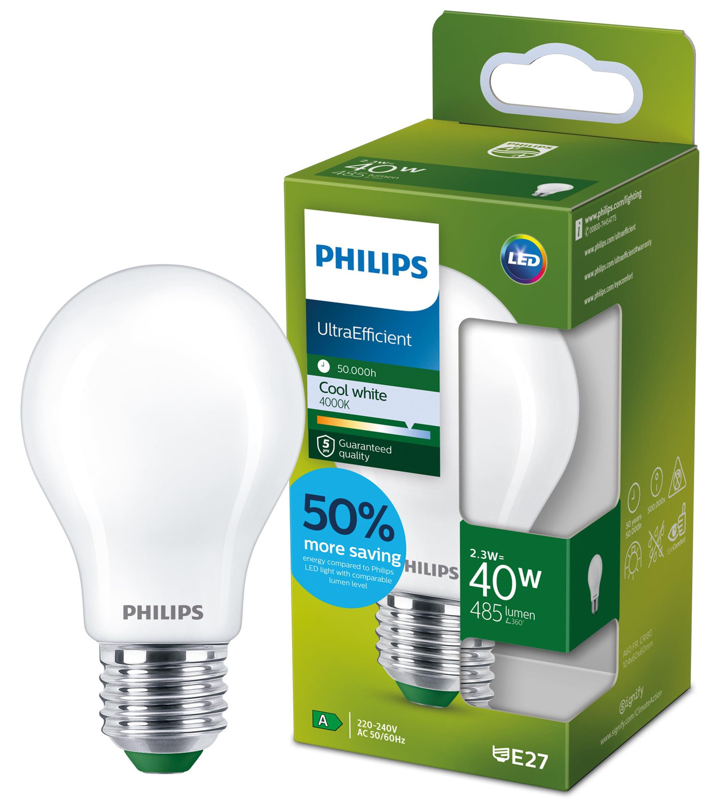 Philips LED gloeilamp A60 E27 Koel wit 40W 485 lm Matte afwerking