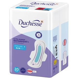 Duchesse Damenbinden Day & Night+ Extra Lang, Größe 3, geruchsneutralisierend, mit Flügeln, 20 Stück