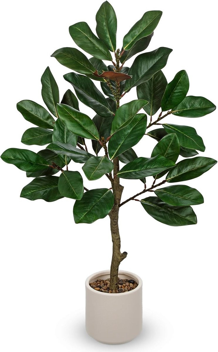 Kunstmatige magnolia boom met witte pot, 90 cm hoog