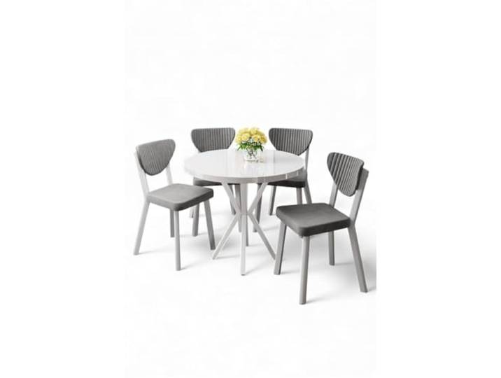 Hanah Home Modern 5-Piece Dining Table & Chairs Set, White & Grey 100% Melamine Coated Chipboard, Metal Legs, Plywood Frame Scandinavian Design