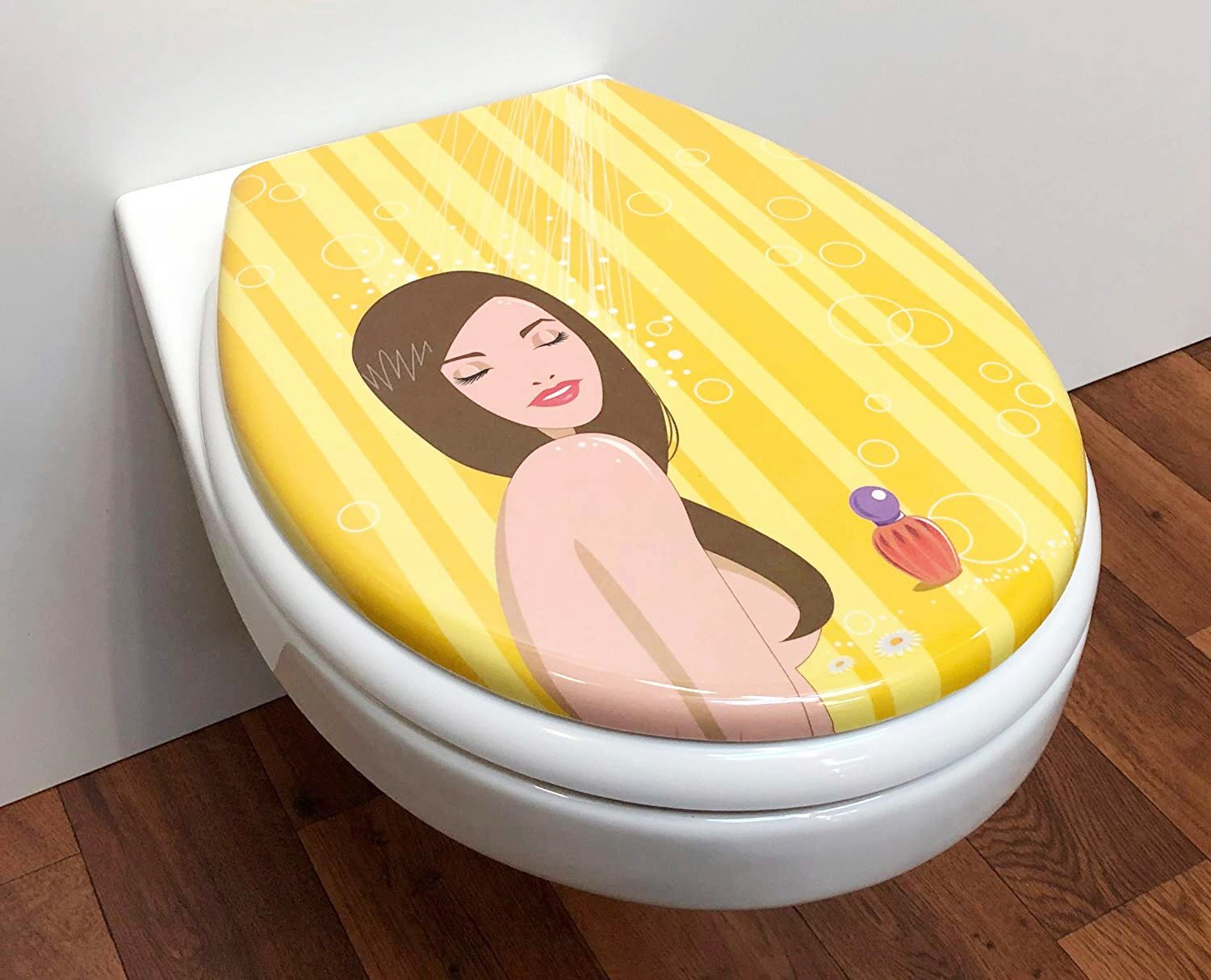 WC-Sitz ADOB "Shower", bunt (gelb, bunt), B:37cm H:5cm L:44cm, Duroplast, Edelstahl, WC-Sitze, WC-Sitz, Absenkautomatik, zur Reinigung abnehmbar gelb, bunt Einheitsgröße