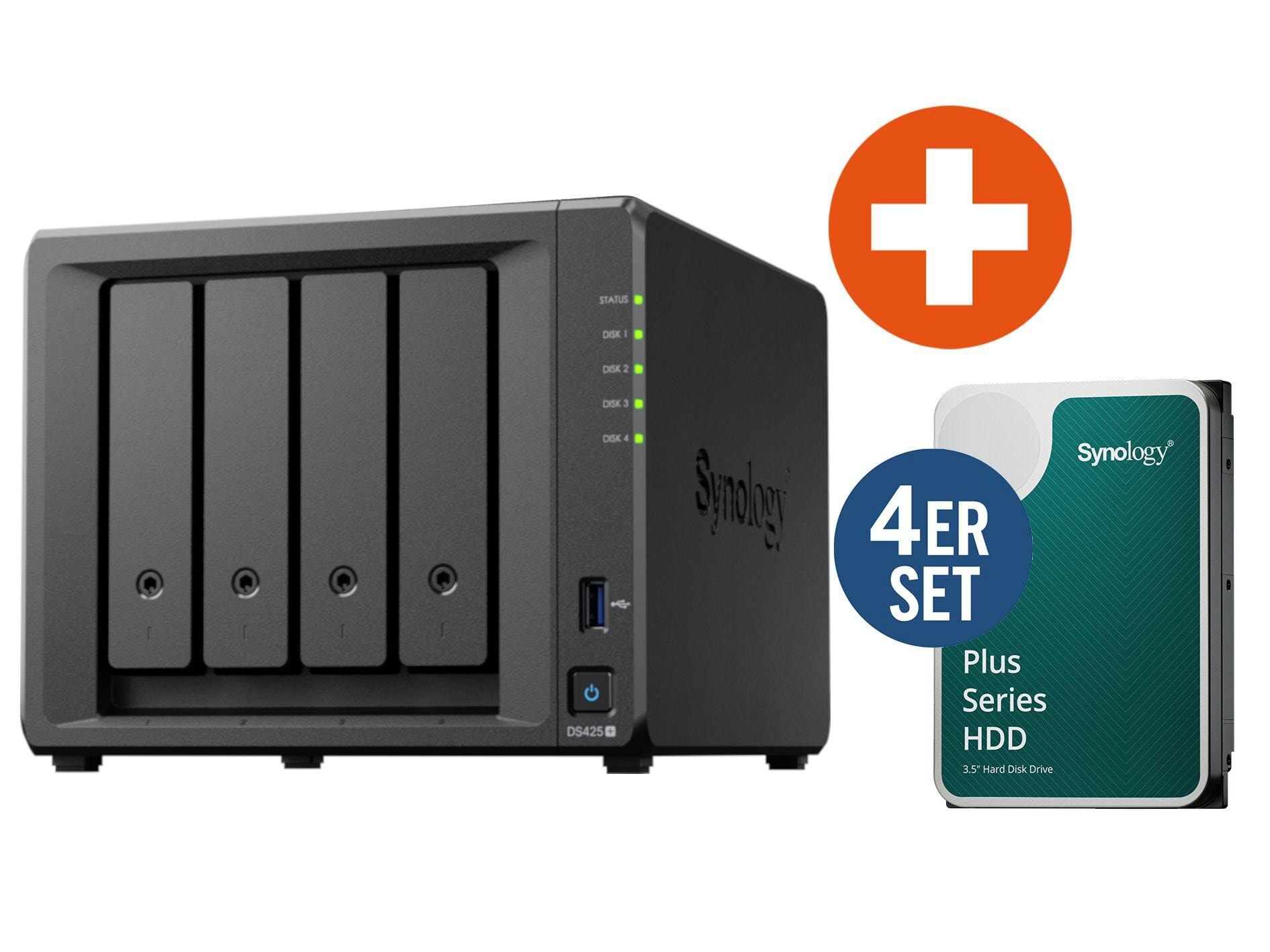 Synology DS425+ NAS System 4-Bay 24 TB inkl. 4x 6 TB Synology HDD HAT3300-6T DS425+ + 4x HAT3300-6T
