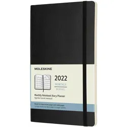 Moleskine, Agenda, Monats-Notizkalender L/A5 855920 2022 1W/S,liniert schwarz SC (A5, 1 Monat / 2 Seiten)