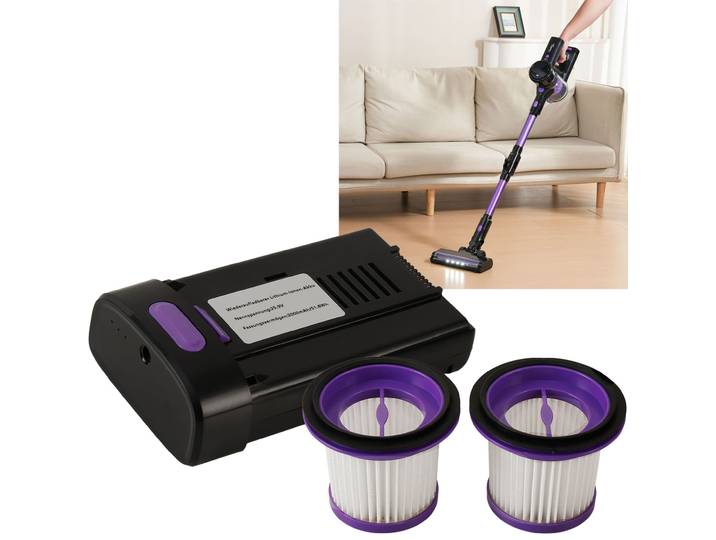 3er-Set HEPA Ersatzfilter & Ersatzakku für Zyklon Staubsauger CH8303, 25,9 V/2000 mAh