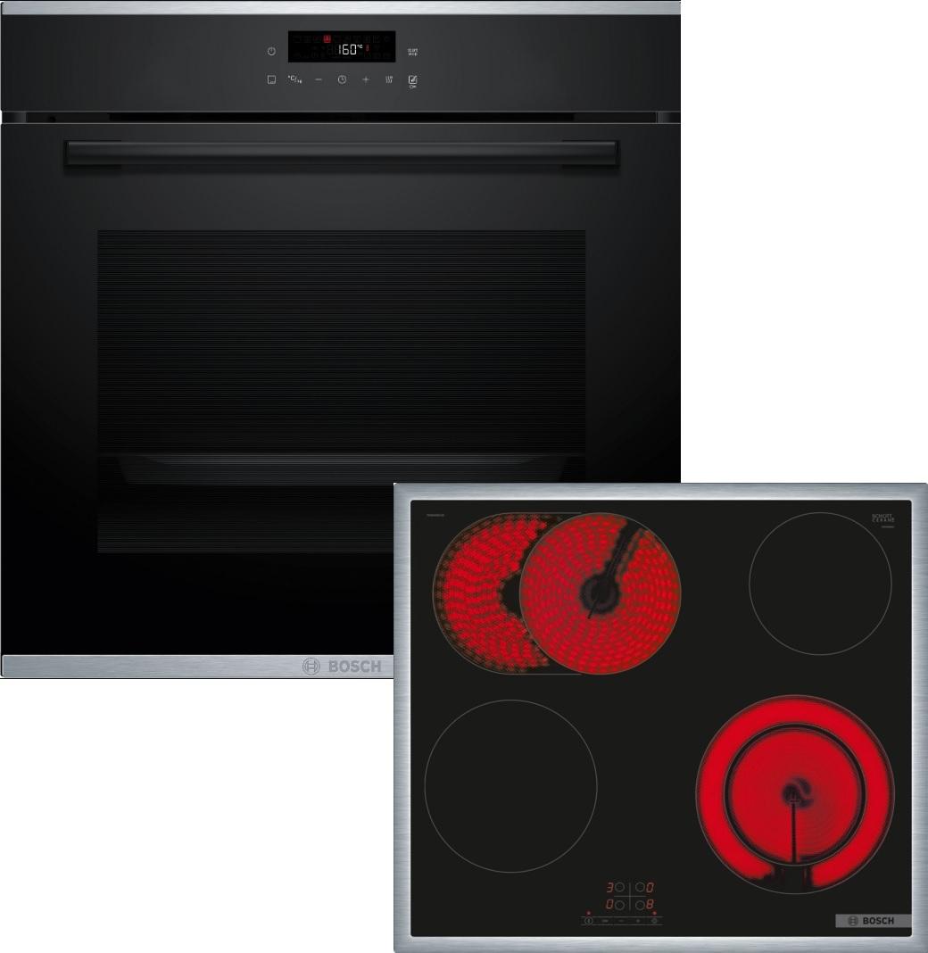 Bosch HBD471FH63 (HBA271BB3+PKN645BA2E), Keramik, 4 Zone(n), Glaskeramik, Schwarz, Berührung, 58,3 cm