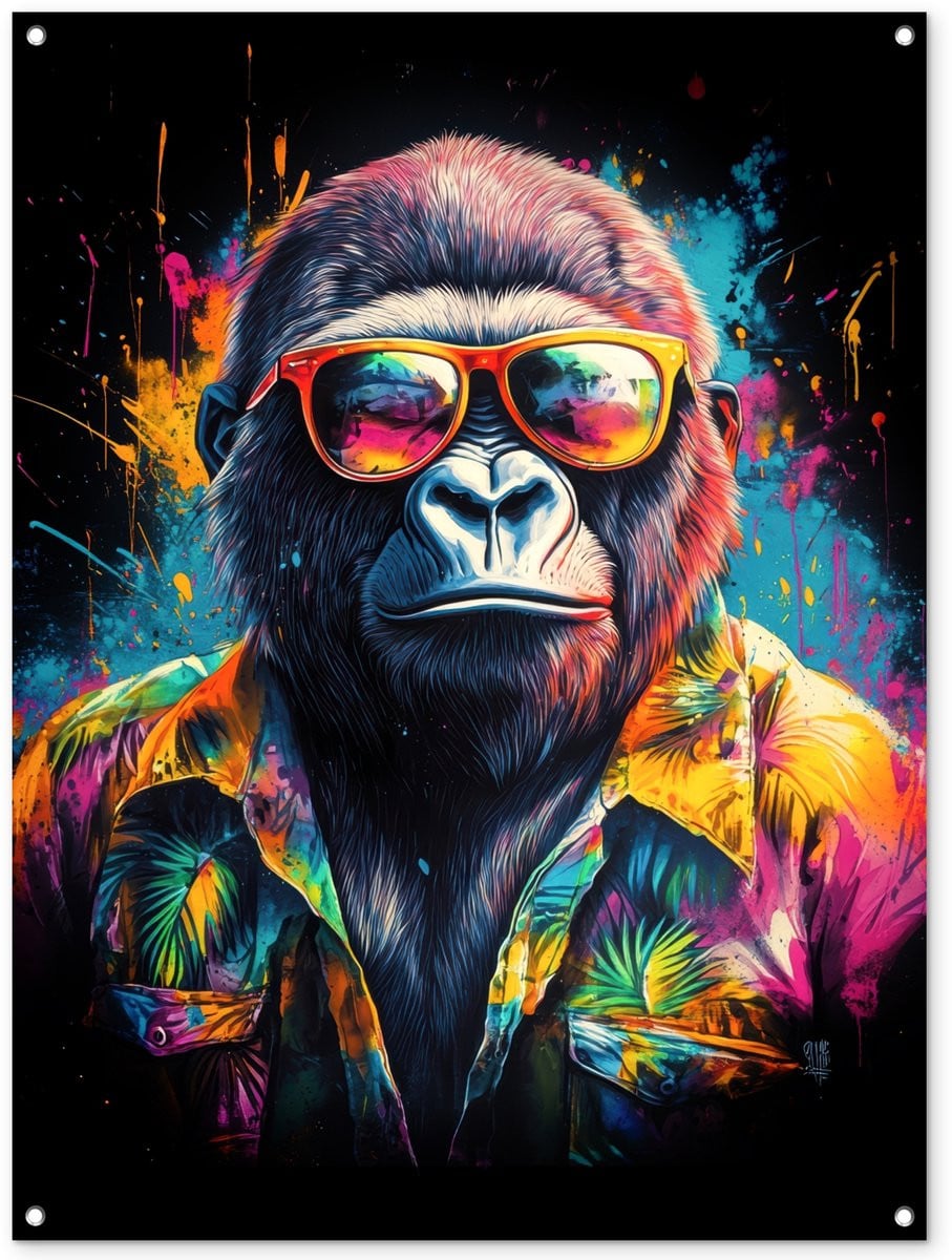 Tuindecoratie Graffiti Tuinposter Zomer Aap Gorilla - Breedte: 90 cm, Hoogte: 120 cm