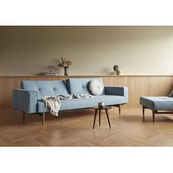 Sofa INNOVATION LIVING TM "Splitback", blau (lightblau), B:242cm H:79cm T:99cm, Struktur weich (100% Polyester);Struktur (100% Polyester), Sofas, mit Armlehne und dunklen Styletto Beinen, in skandinavischen Design