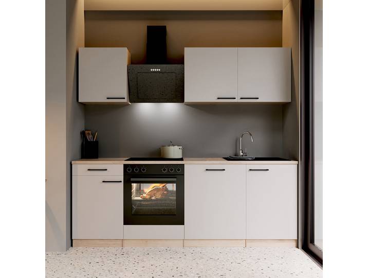 Küchenzeile Merle Kombi A 220cm Beige/Kaschmir mit Elektrogeräten