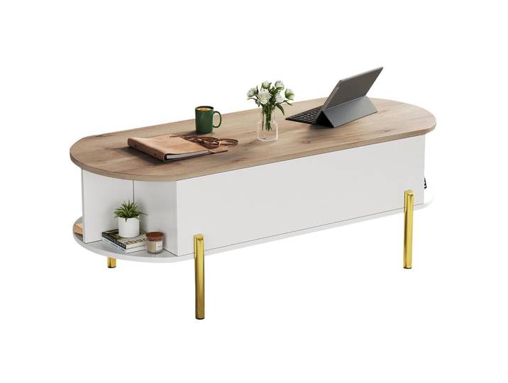 Modfu Couchtisch aus MDF 120x50x43 cm in Weiß mit höhenverstellbarer Platte, 50x43x120 cm, Wohnzimmer, Wohnzimmertische, Couchtische