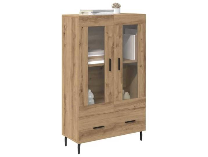 KTHLBRH Sideboard Eiche Handwerk 69,5 x 31 x 115 cm Mehrschichtiges Holz, konische Metallbeine, 2 Einlegeböden, 1 Schublade, 60 kg Kapazität