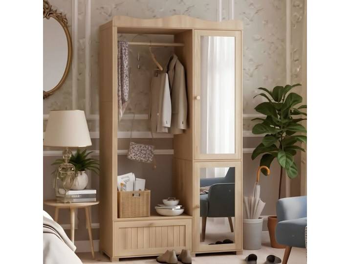 Armoire 115.5 x 38.5 x 194.5 cm- Miroir Plein Pied - Portes & Tiroir - Étagères réglables - Design Scandinave Chêne