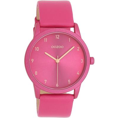 Quarzuhr OOZOO, pink, Armbanduhren, Damen, Quarzuhr, Armbanduhr, Damenuhr, Lederarmband, Mineralglas, analog