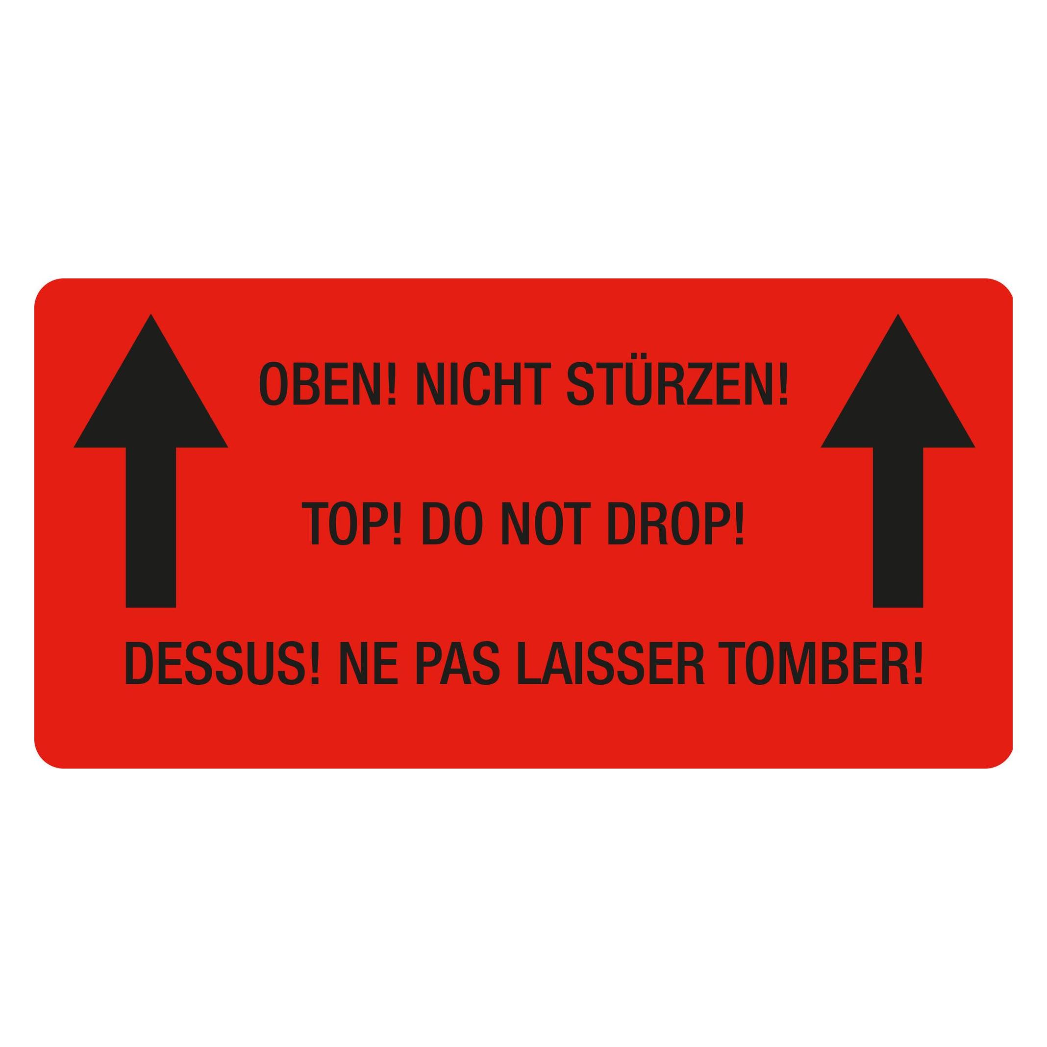 Eichner 250 Warnetiketten rot "Oben! Nicht stürzen!" 100,0 x 50,0 mm (9220-00081-005)