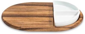Kalmar Home Charcuterie/ Serving Tray w/ 2 triangular ceramic bowls