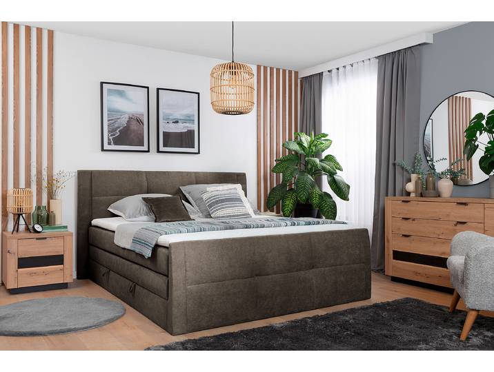Boxspringbett Bekkour 180 x 200cm Webstoff Prisca Braun