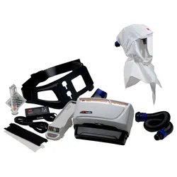 3M TR-619+ Versaflo Starterpaket inkl. TR-602E, Zubehör und 3M Versaflo Premium-Leichthaube S757 Starterpaket inkl. Kopfhalterung und innerem Latz, Material: Web 22