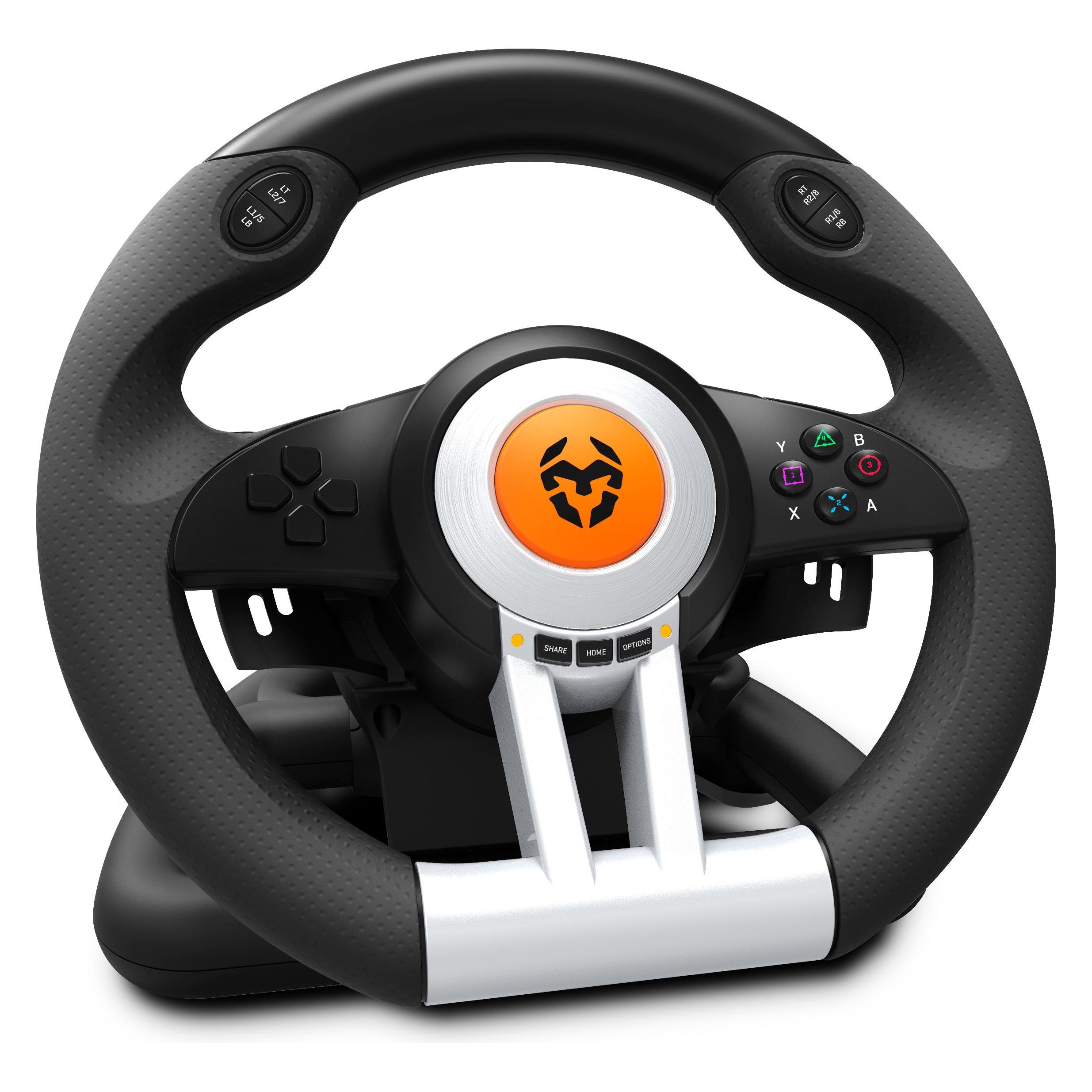 Krom K-Wheel Schwarz USB Lenkrad + Pedale Analog / Digital PlayStation 4 (Playstation Classic, PS3, PS4, Xbox One S) (NXKROMKWHL)