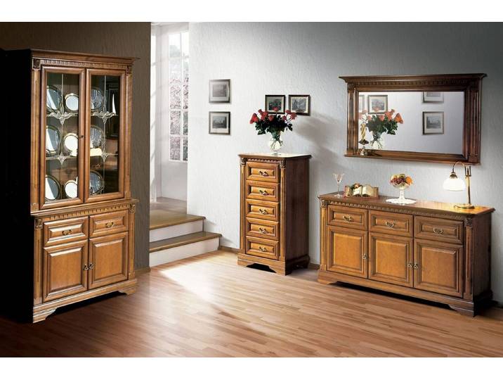Xlmoebel Kommode Klassisches Holz-Set mit italienischem Spiegel für elegantes Wohnen (3tlg Set Anrichte + Spiegel + Kommode, 3tlg Set Anrichte + Spiegel + Kommode), Hergestellt in Europa