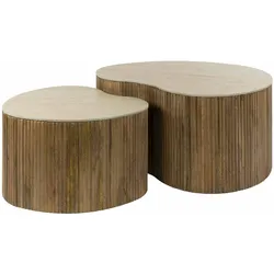 Couchtisch 2er-Set Tratin - Mangoholz, Keramik, sandfarbig, Nierenform