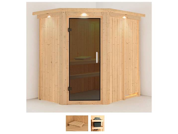 Sauna KARIBU Swantje , beige (naturbelassen), ohne Ofen, (ohne Ofen), Saunen, Sauna, ohne Ofen