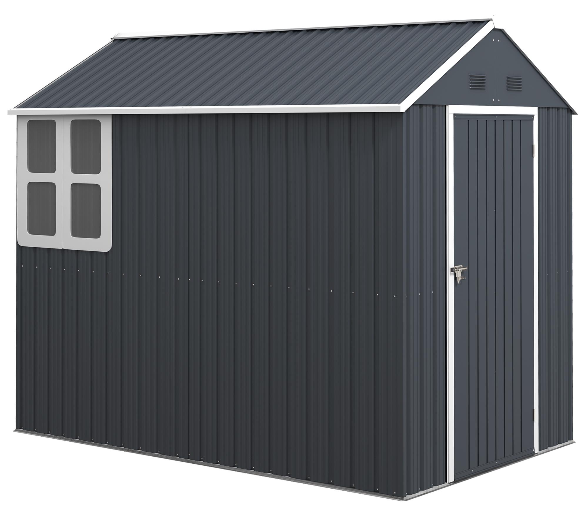 Moonbite Geräteschuppen 4 m² Stahl mit abschließbarer Fenstertür, hohe Wände für Rasenmäher und Fahrräder, belüftet, 259x172x222 cm, Dunkelgrau