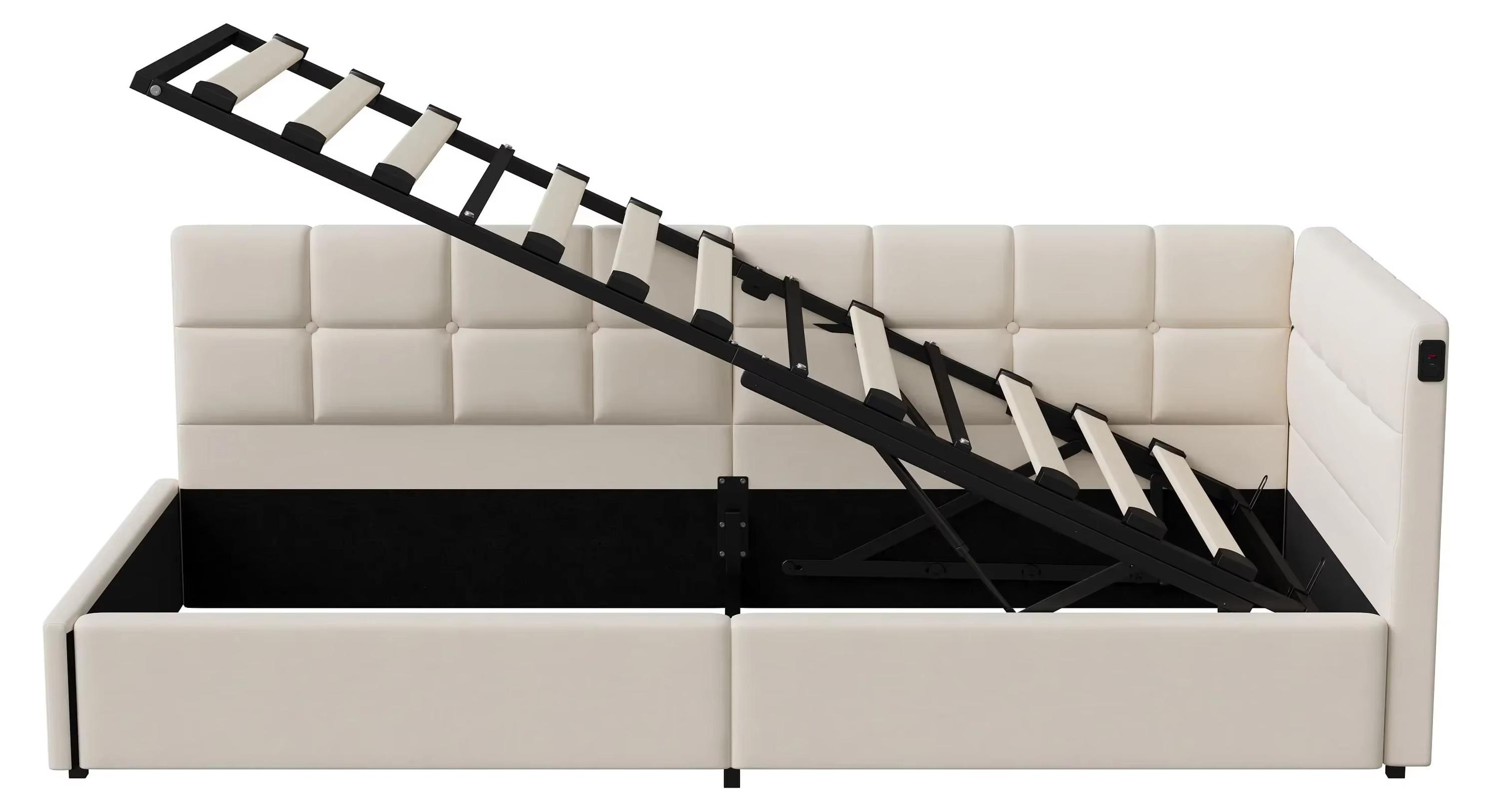 Gepolstertes Einzelbett - Bettrahmen - 90 x 200 cm - LED-Beleuchtung - Lattenrost - Samt - Ohne Matratze - Creme