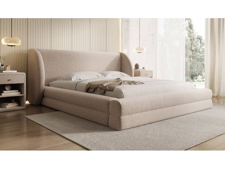 Designer Polsterbett Liv in Strukturstoff mit Stauraum - 140x200 - Beige - Luxusbetten24