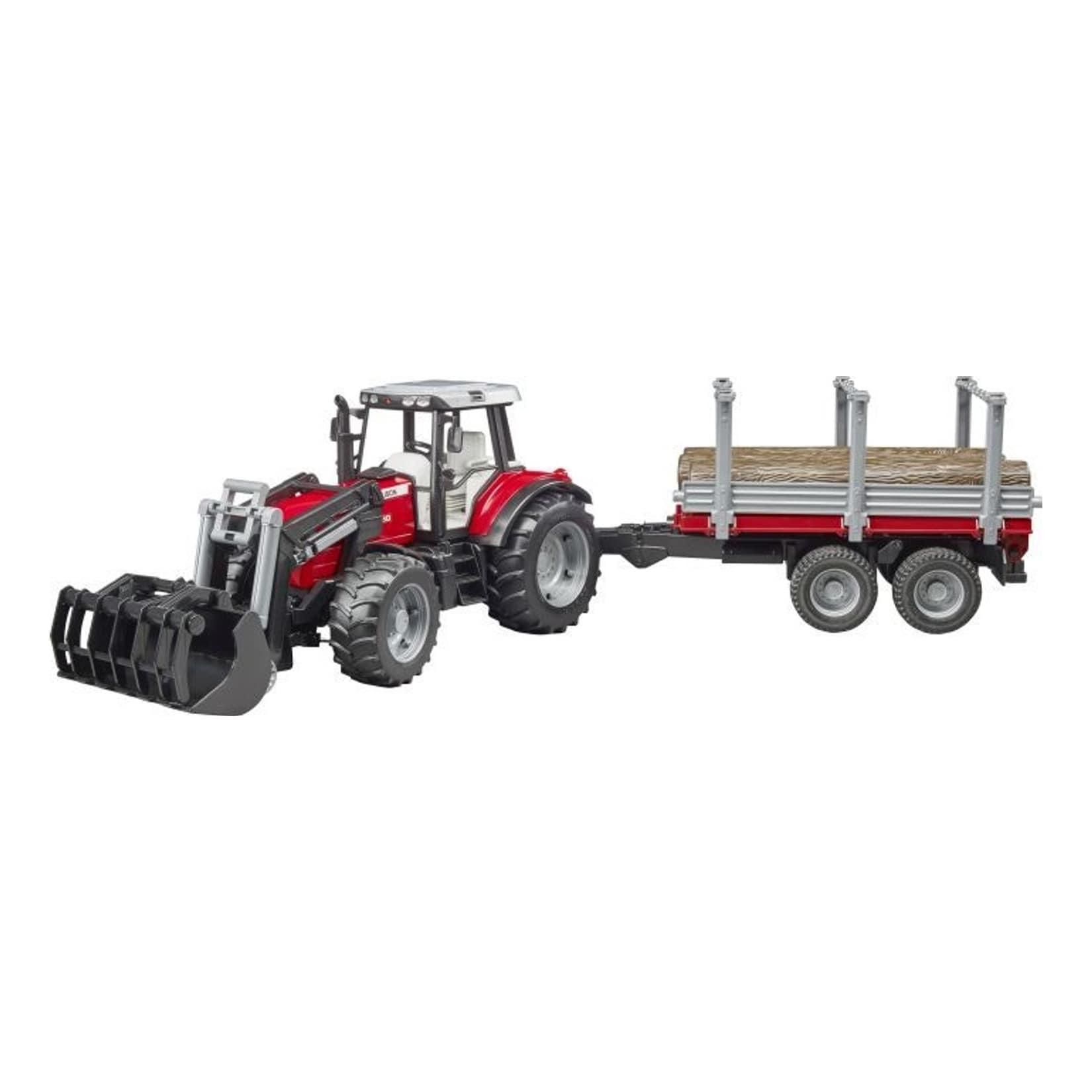 Bruder bruder 02046 Massey Ferguson 7480 mit Frontlader + Holztransportanhänger