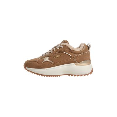 Trainingsschuh PEPE JEANS "Trainer KIMI ONE W", Damen, Gr. 36, braun (cognac braun), 85% COW SUEDE, 15% Polyurethan, Schuhe