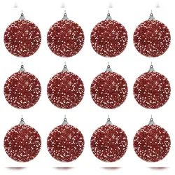 Christmas Decorations 12 Weihnachtskugeln 8cm Kunststoff mit Perlen Glitzer Christbaumkugeln rot
