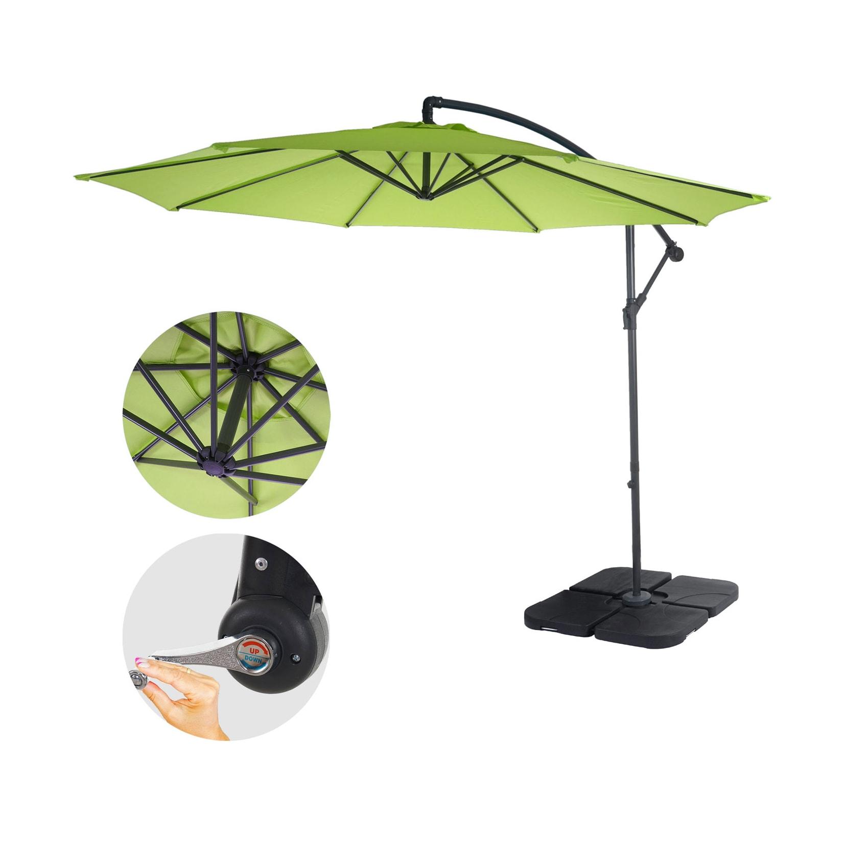 Ampelschirm Terni, Sonnenschirm Sonnenschutz, Ø 3m neigbar, Polyester/Stahl 11kg ~ grün-lemon mit Ständer
