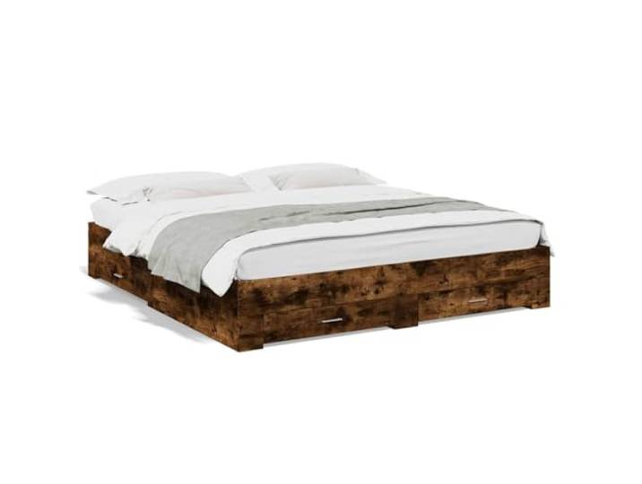 PUGYNBK Bett mit Schubladen aus technischem Eichenholz, 180 x 200 cm Lattenrost inklusive, integrierte Aufbewahrung, robust und stabil, Matratze nicht im Lieferumfang enthalten