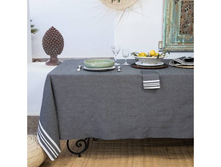 Nappe + 8 serviettes coton 180x350 noir