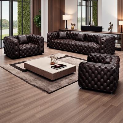 ZWYO HOSIMU 3-Piece Faux Leather Modular Sectional Sofa Set with Handmade Button Tufting and 5 Pillows