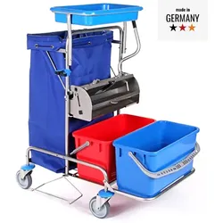 Floorstar FPW 3 duo ES PATENT Reinigungswagen mit Flachpresse Flachpressenwagen - Edelstahl, Halterahmen 1x120 l