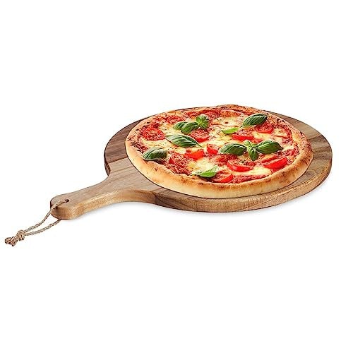Relaxdays Pizzaplank van acaciahout, rond, bruin, Ø 35,5 cm