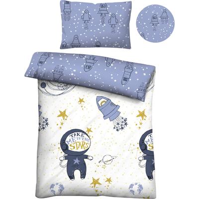 Biberna "Julien in Gr. 100x135 oder 135x200 cm, für Kinder, Astronaut & Rakete" 2 Stk. Feinbiber kuschelig warm im Winter, Kinderbettwäsche Weltraum, Kinder
