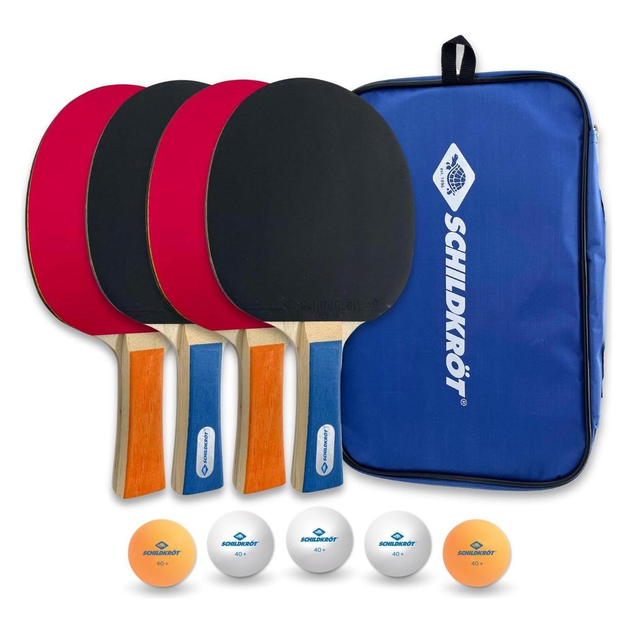Schildkröt Donic-Schildkröt 788603 - Tischtennis Set Hobby für 4 Spieler, 4 Schläger mit 5 Bälle in Tasche (788603)