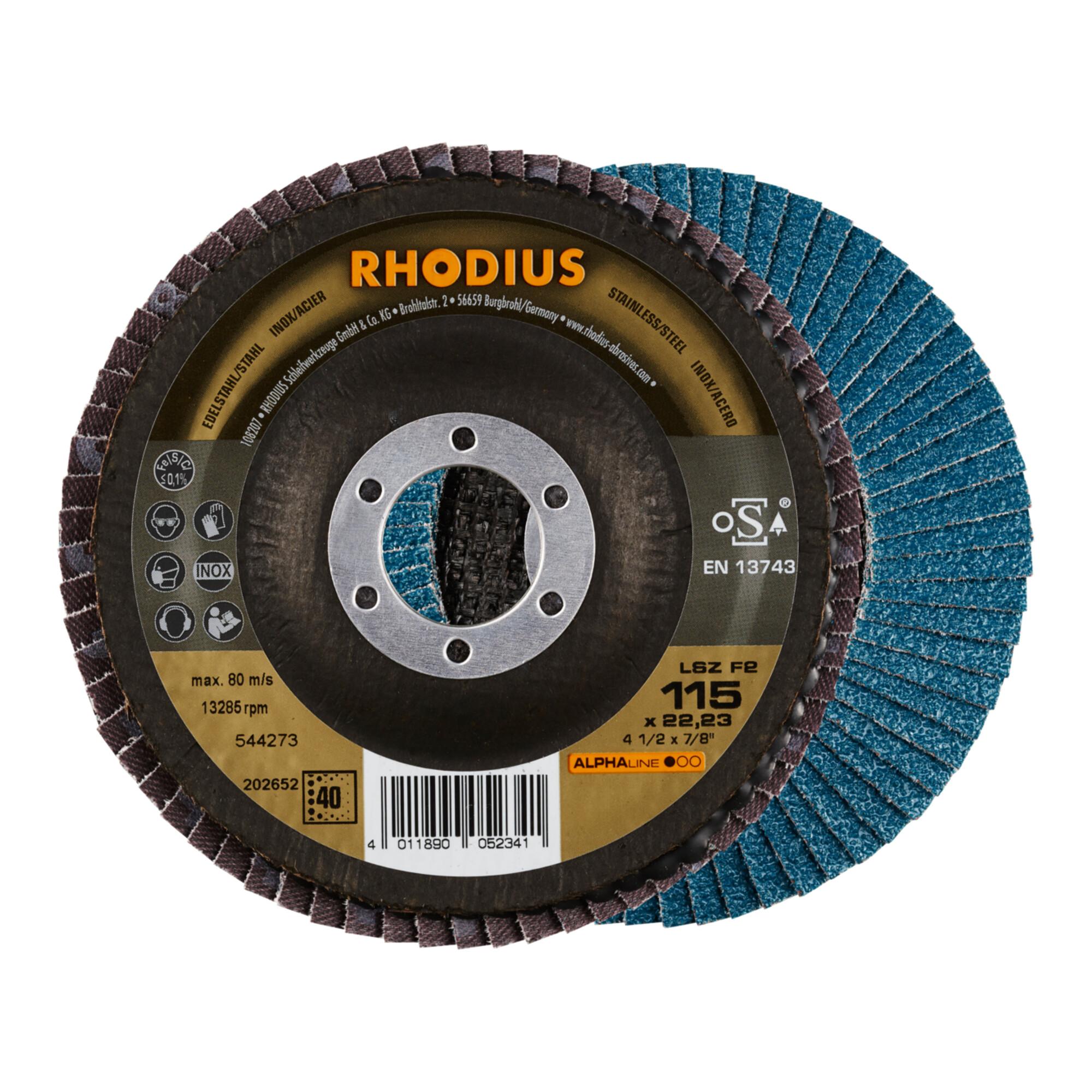 RHODIUS ALPHAline LSZ F2 Fächerschleifscheibe 115 x 22,23 mm K40 (202652)