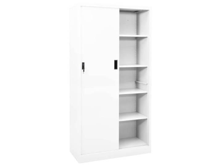 HKLGBVCR Büroschrank, Schiebetür, Weiß, 90 x 40 x 180 cm, Stahl Dokumentenaufbewahrung, verstellbare Einlegeböden, integriertes Schloss, robuster Stahl, Format 90 x 40 x 180 cm