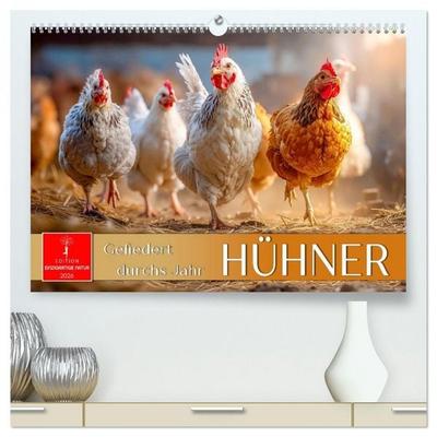 Hühner - gefiedert durchs Jahr (hochwertiger Premium Wandkalender 2026 DIN A2 quer), Kunstdruck in Hochglanz