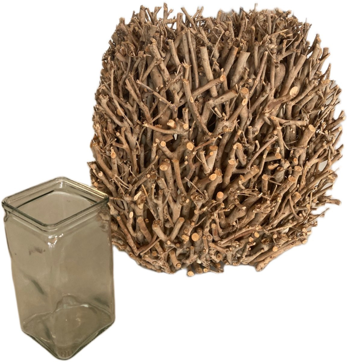 Beau Commerce Glazen vaas met houten takken, Hoogte: 40 cm