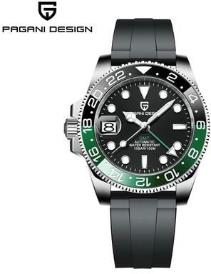 Quick Pick Pro Pagani Design GMT Automatic Watch For Men Sapphire Crystal Stainless Steel Travel Timepiece rubber Black Green
