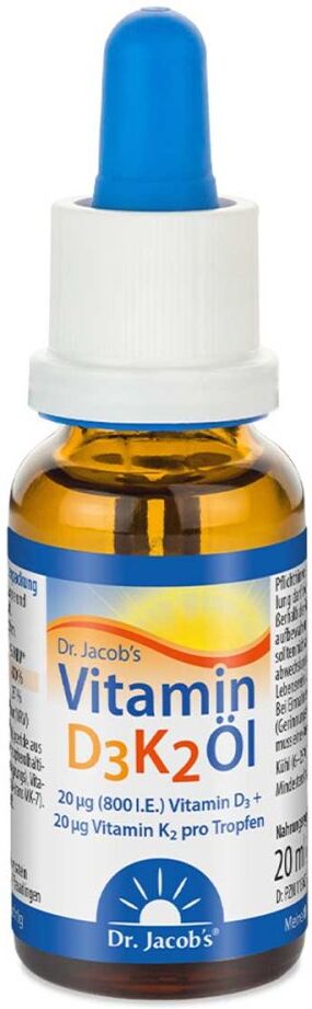 Dr. Jacob's Vitamin D3K2 Öl 800 IE/20 mcg D3+K2 640 Tropfen 20ml