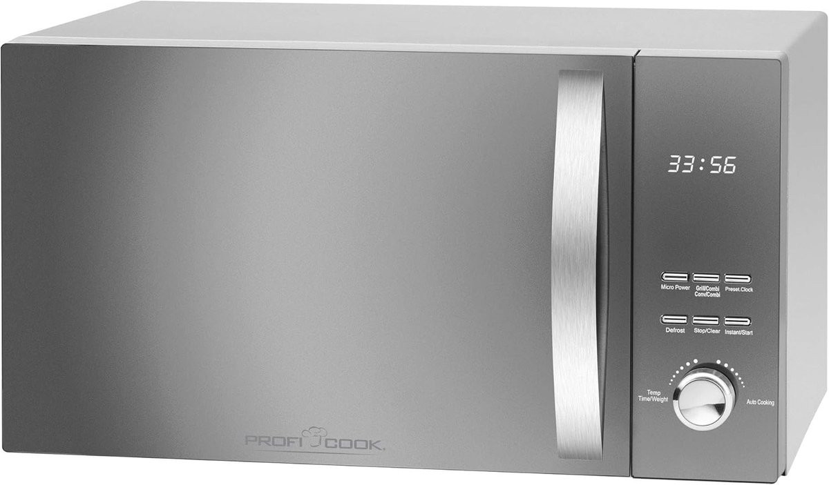 Proficook Inbouw Magnetron met Grill en Hete Lucht, 23 Liter, Zilver, Roestvrij Staal