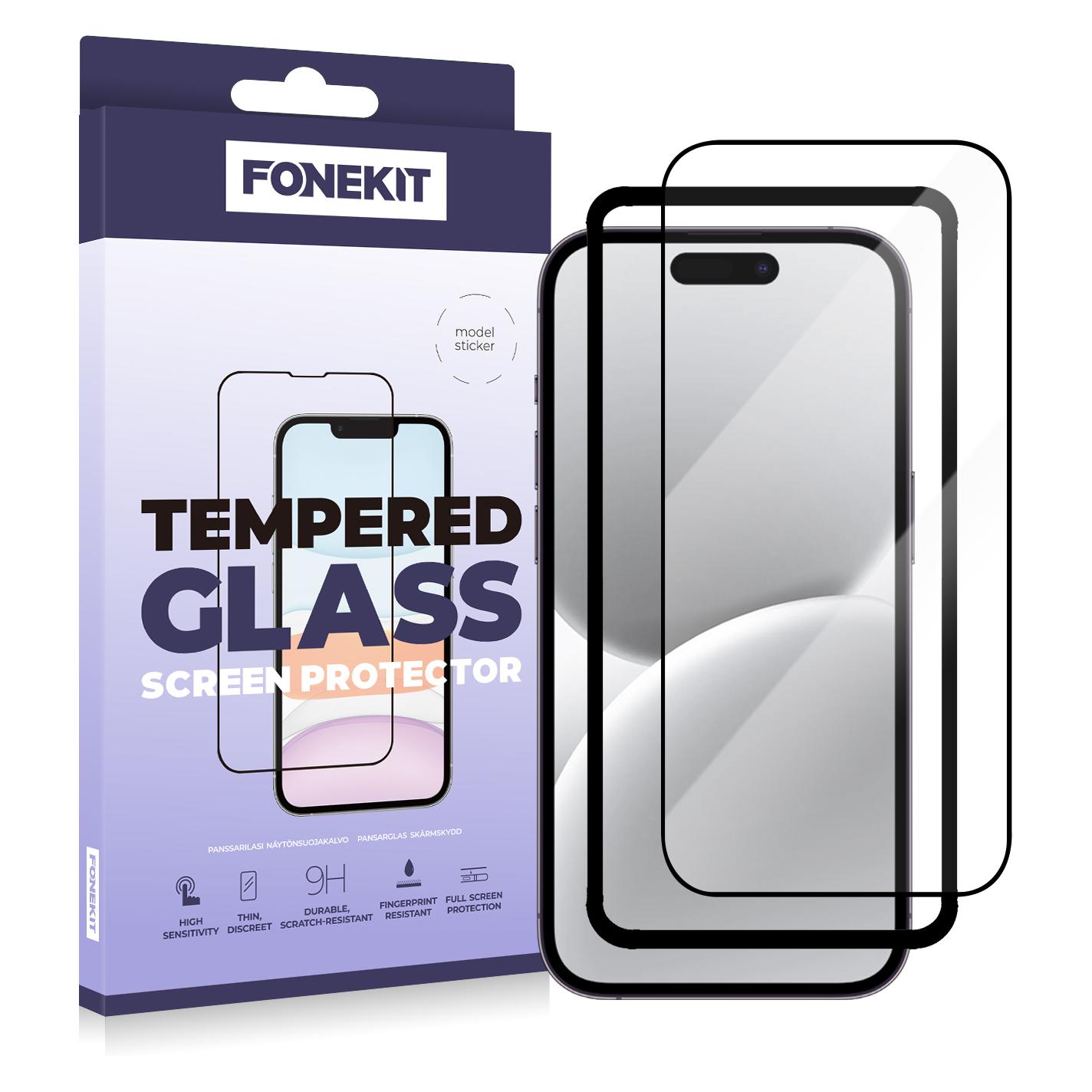 FoneKit Full Cover Tempered Glass, iPhone 16 / 15, black (Apple iPhone 15, Apple iPhone 16) (49235997)