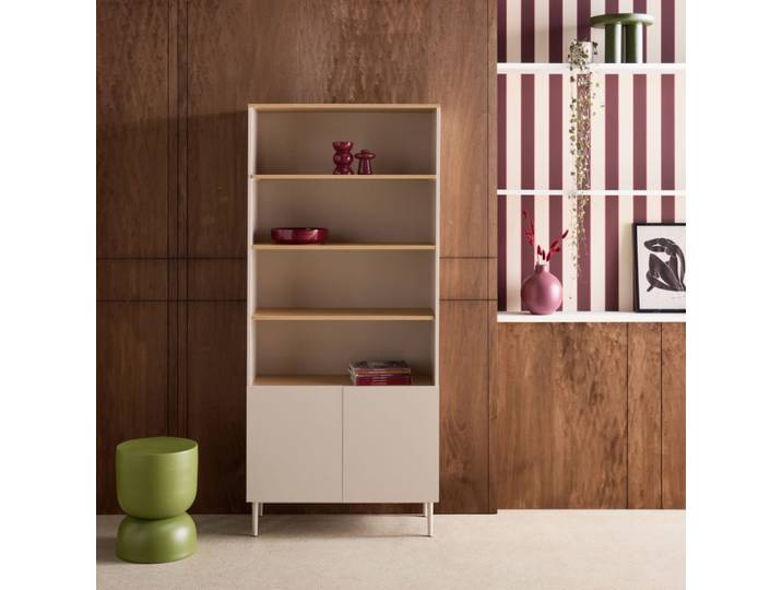 Etagère, bibliothèque métal et décor bois beige et naturel