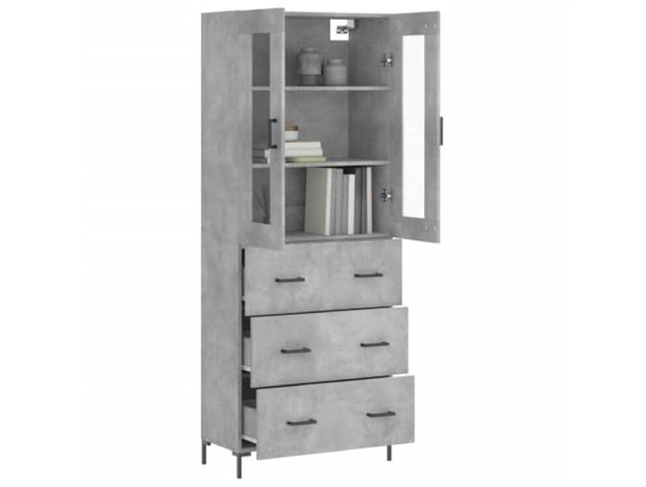 KTHLBRH Anrichte grau Beton 69,5 x 34 x 180 cm Holz mehrschichtig Metallfüße, großer Stauraum, Glas, Montage erforderlich